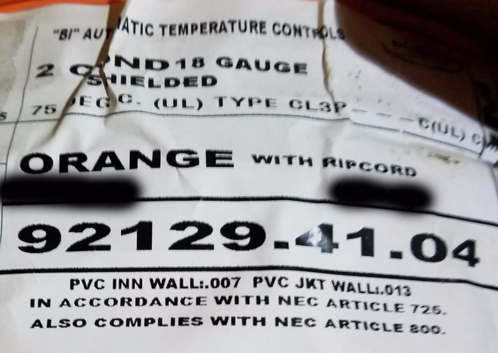 Carol 92129 18/2C Shlelded BI Automatic Temperature Control Cable CMP Org /100ft