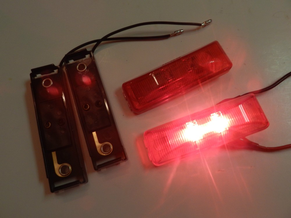 (2) LED Lights 1x4 Surface mount w/base RED Clearance Marker trailer Optronics
