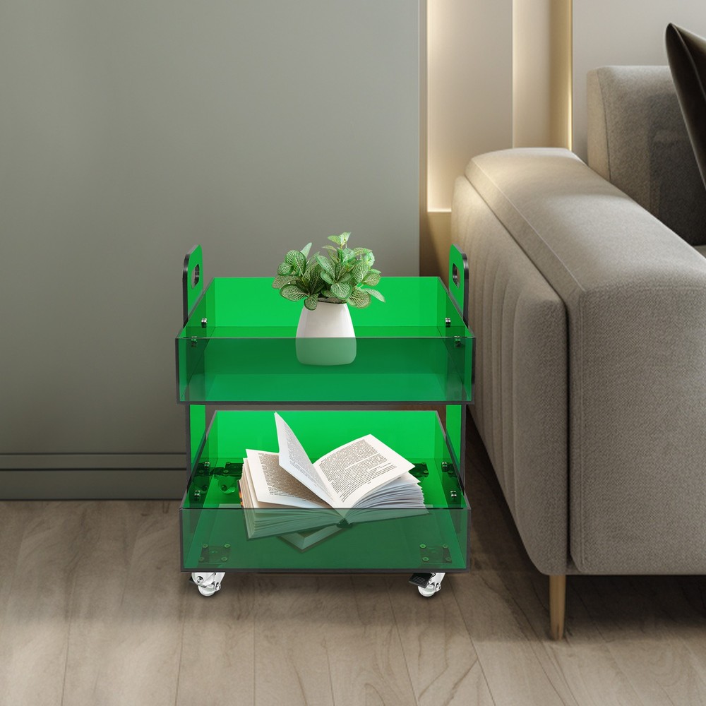 Modern Bedside Table Acrylic Side Table Free Standing Storage Rack with Wheels