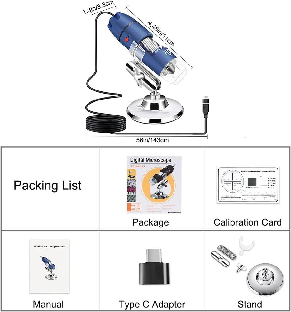 2K HD 2560x1440P USB Digital Microscope for Android Cellphone Blue, Silver
