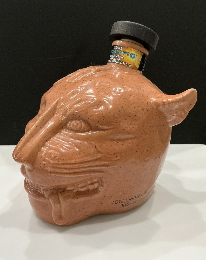 APOCALYPTO TEQUILA HALF MAN HALF JAGUAR HEAD SHAPED EMPTY DECANTER BOTTLE