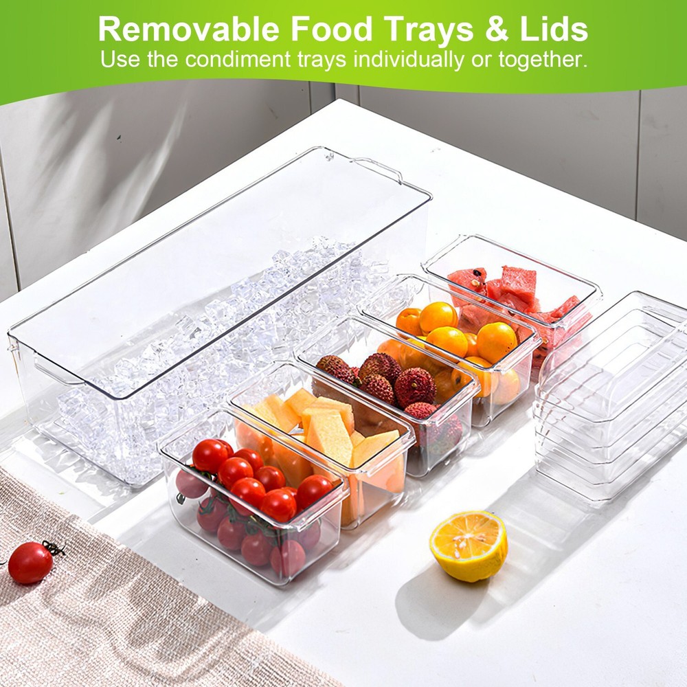 Ice Chilled Condiment Caddy, Condiment Server with Separate Lids Keep Fresh