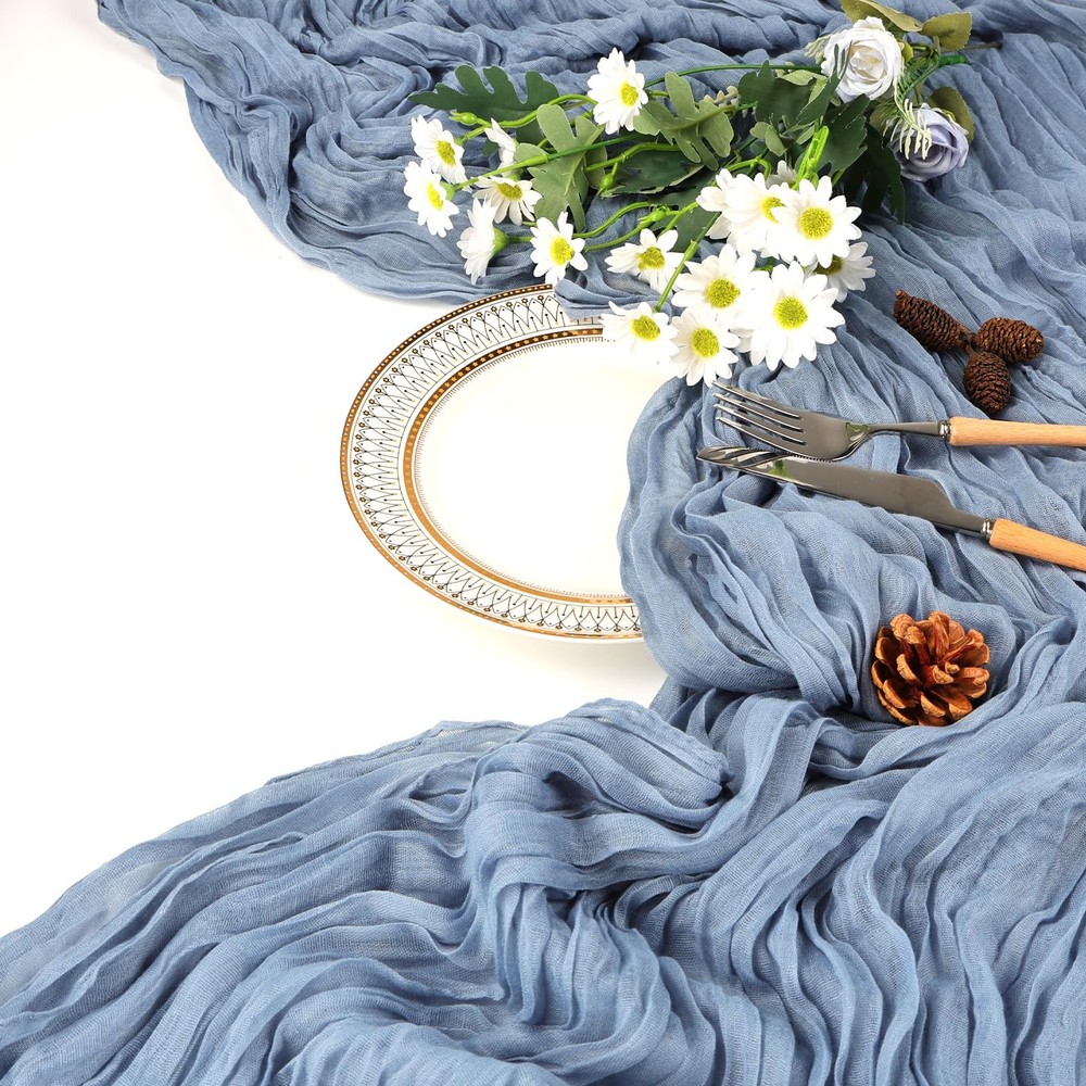 12 Pack Dusty Blue Easter Table Runner 10ft Boho Gauze Fabric Cheesecloth Tab...
