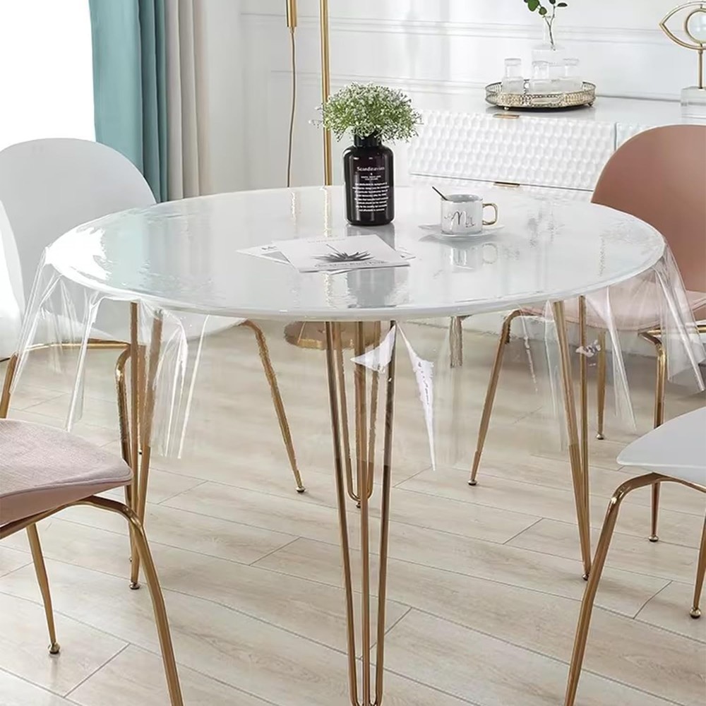 60 inch Round Clear Plastic Table Cloth Protector 100% Waterproof Table Cover...
