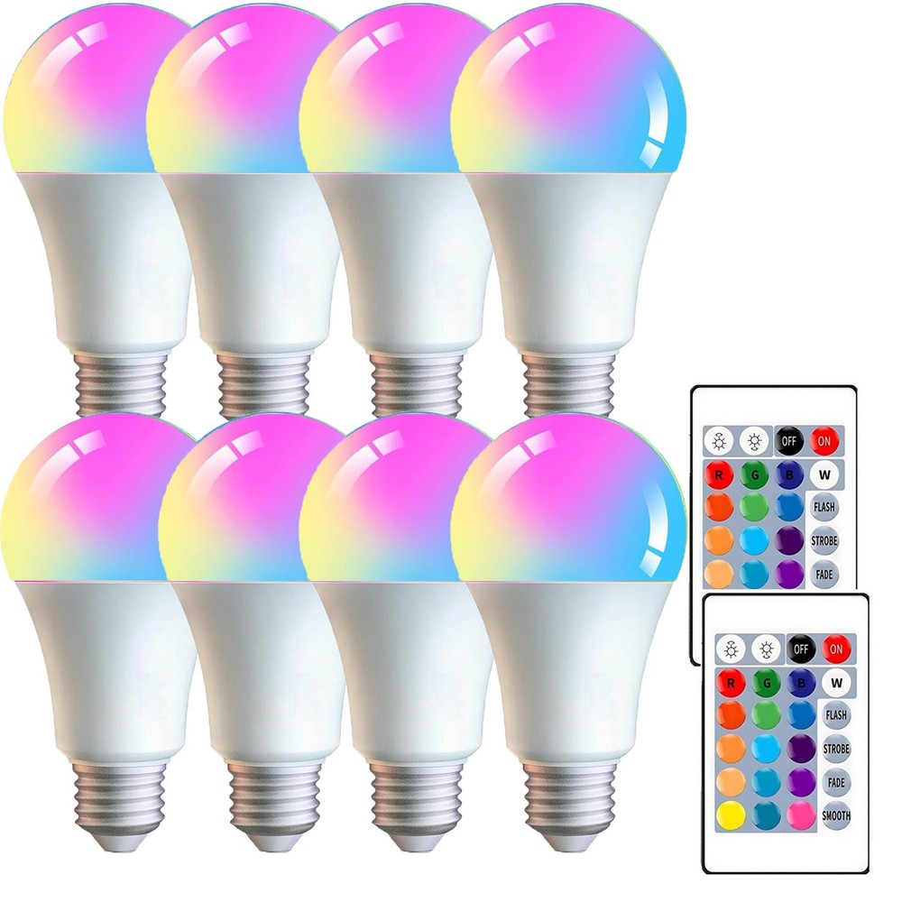 4/8 Pack LED RGBW Light Bulbs 5W A19 Dimmable Remote 400LM E26 Socket, US Listed
