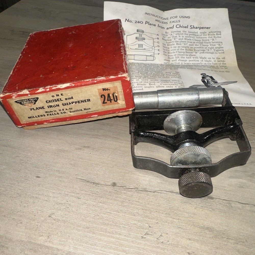 Millers Falls No. 240 Chisel & Plane Iron Sharpener Guide, Sharpening Jig in Box