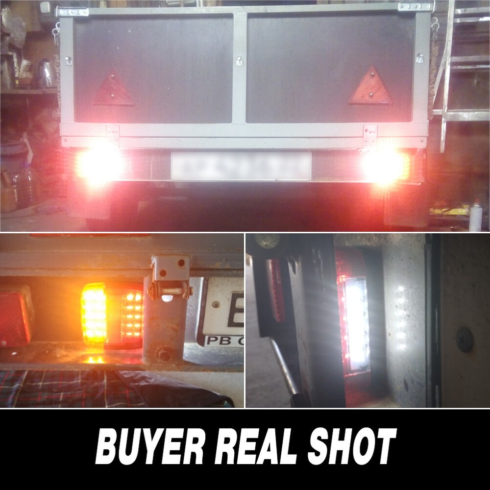 1 Pair Rear LED Submersible Square Trailer Tail Lights Kit Boat Truck Waterproof