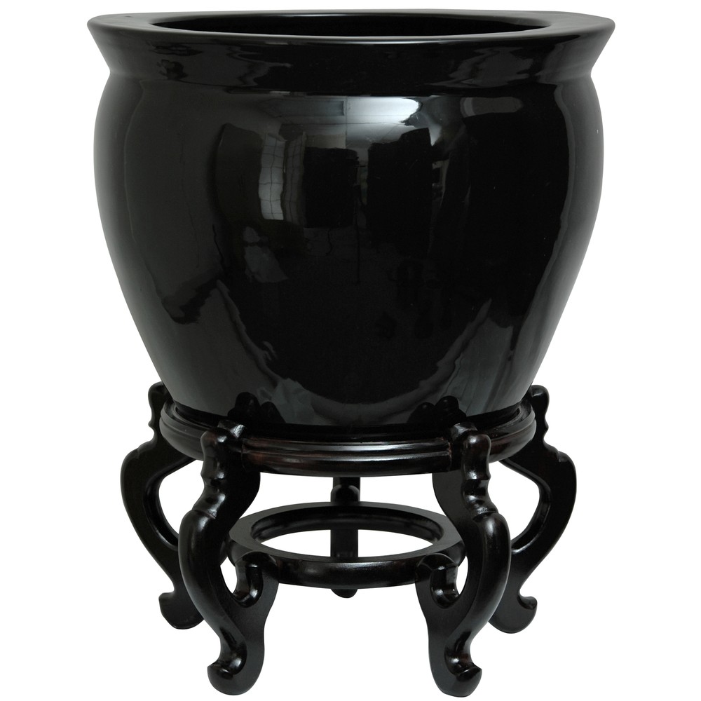 12" Solid Black Porcelain Fishbowl