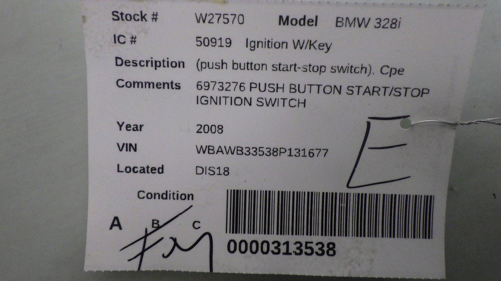 08 BMW 328i Push Button Start - Stop Ignition Switch 6973276