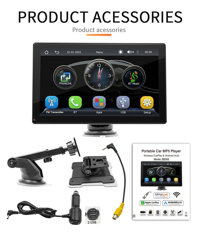 Buletooth Car Radio Multimedia Player For CarPlay Android Auto Touch Screen MP5