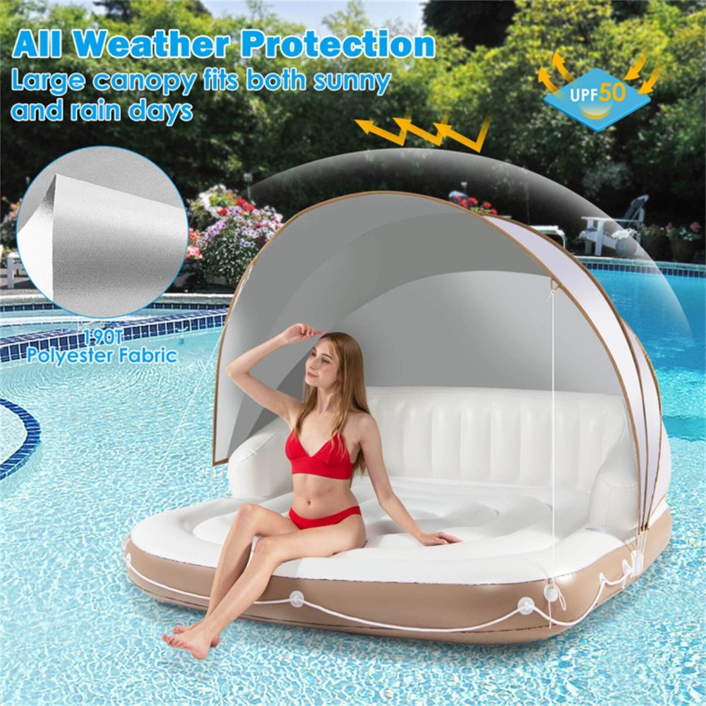Inflatable Pool Float Lounge with Removable Canopy 441LB Capacity Folding Raft