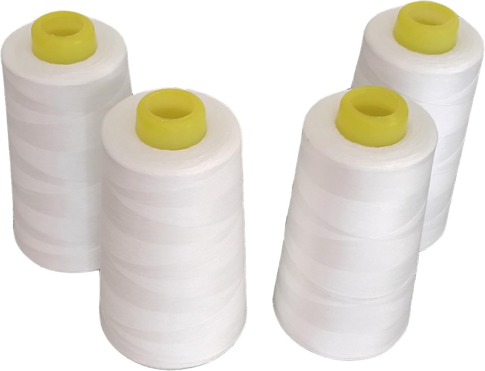 4 Pack of 6000 Yard White 100% Spun Polyester Serger Sewing Threads Spool( Uphol
