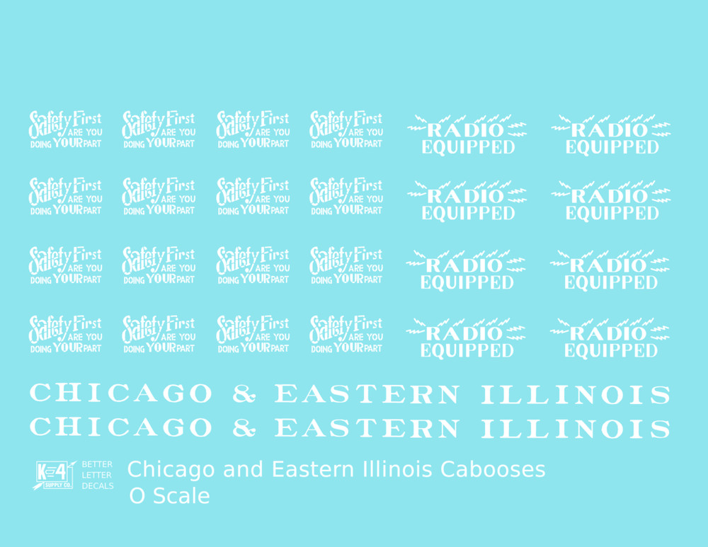 K4 O Scale Decals Chicago and Eastern Illinois C&EI Caboose White