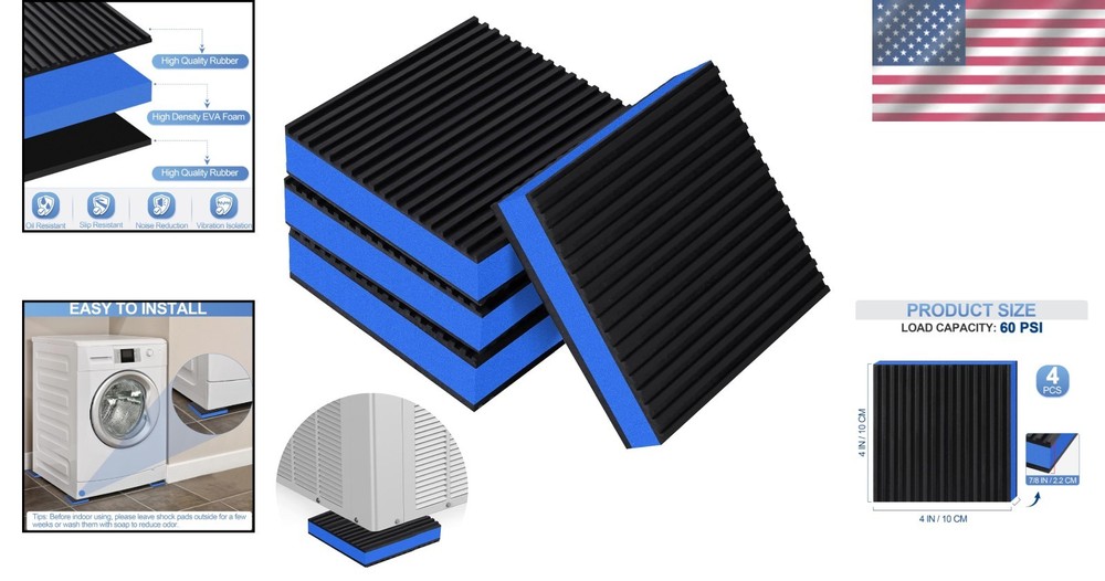 Heavy Duty Rubber Vibration Damping Pads (4-Pack)