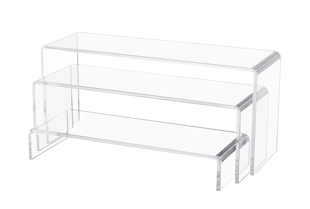 3 Pcs 12" Large Acrylic Risers 5mm thickness Rectangular Display Shelf for Cu...