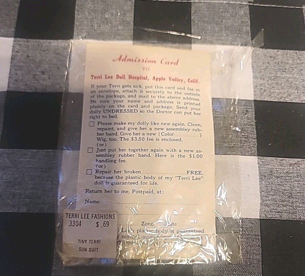 Tiny Terri Hospital Admission Card