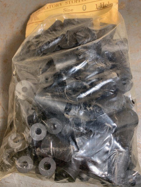 Bulk Lot 1 LB size 0 Solid Black Rubber Stopper with Center drilled hole