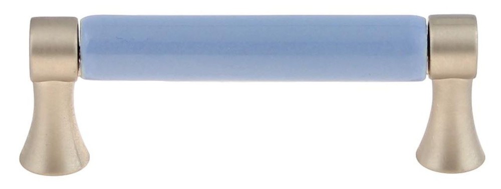 3" Light Blue Ceramic Center Pull Brushed Pewter