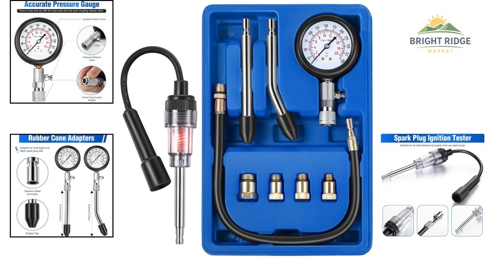 Automotive Compression Tester Kit with Spark Plug Tester for Engine Diagnostics