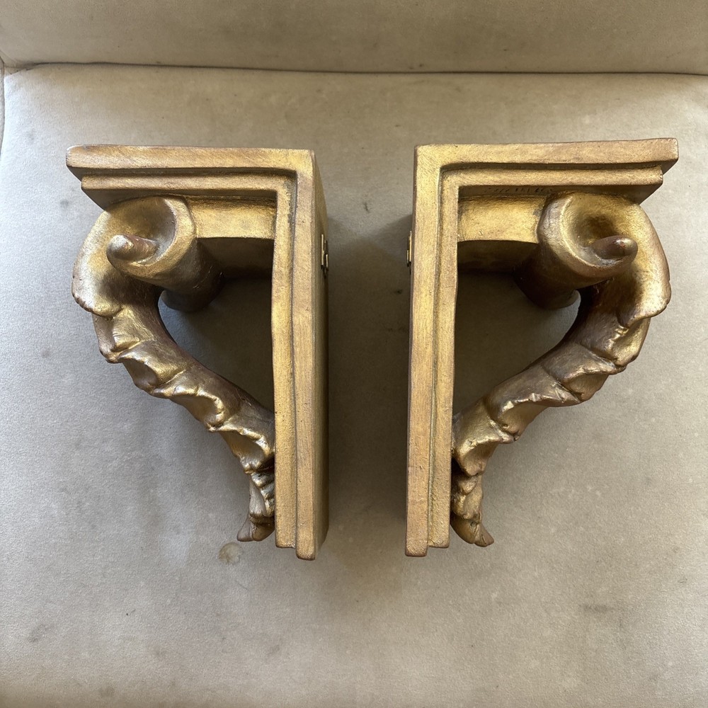 Pair Large Acanthus Leaf Wall Bracket Shelves 1991 HPI