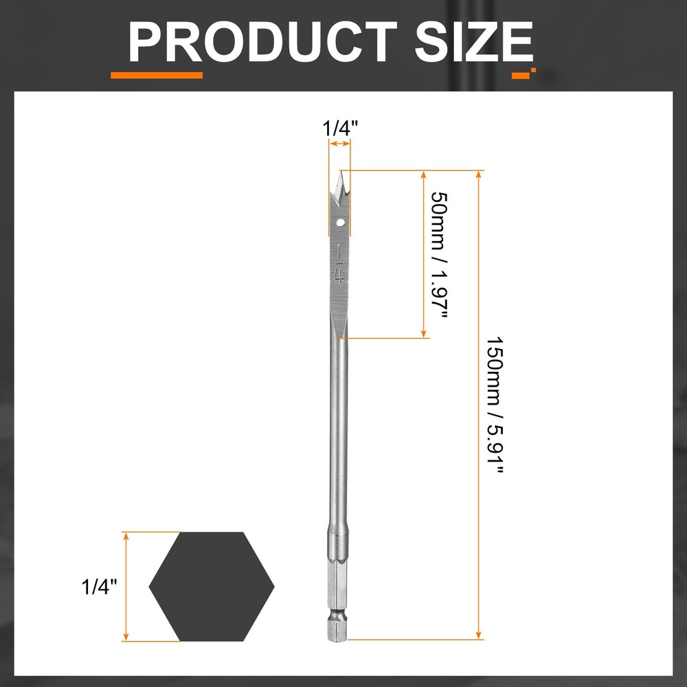 Spade Drill Bit 1/4" Paddle Flat Bits Wood Hole Cutter Silver Tone