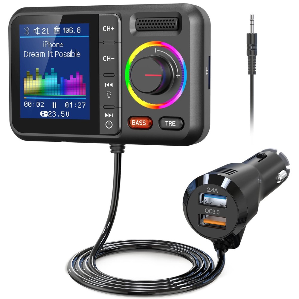 Nulaxy Bluetooth FM Transmitter for Car, Wireless Car Small Black