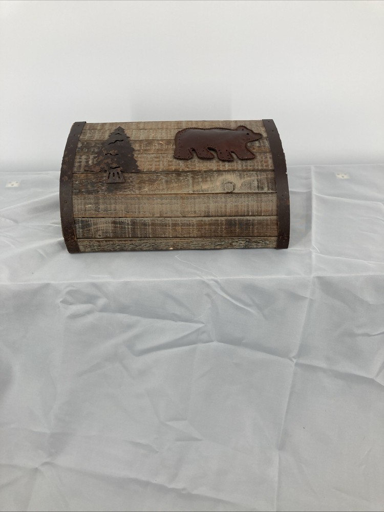 Rustic Wood Wall-Mount Mailbox With Bear & Pine Tree Accents