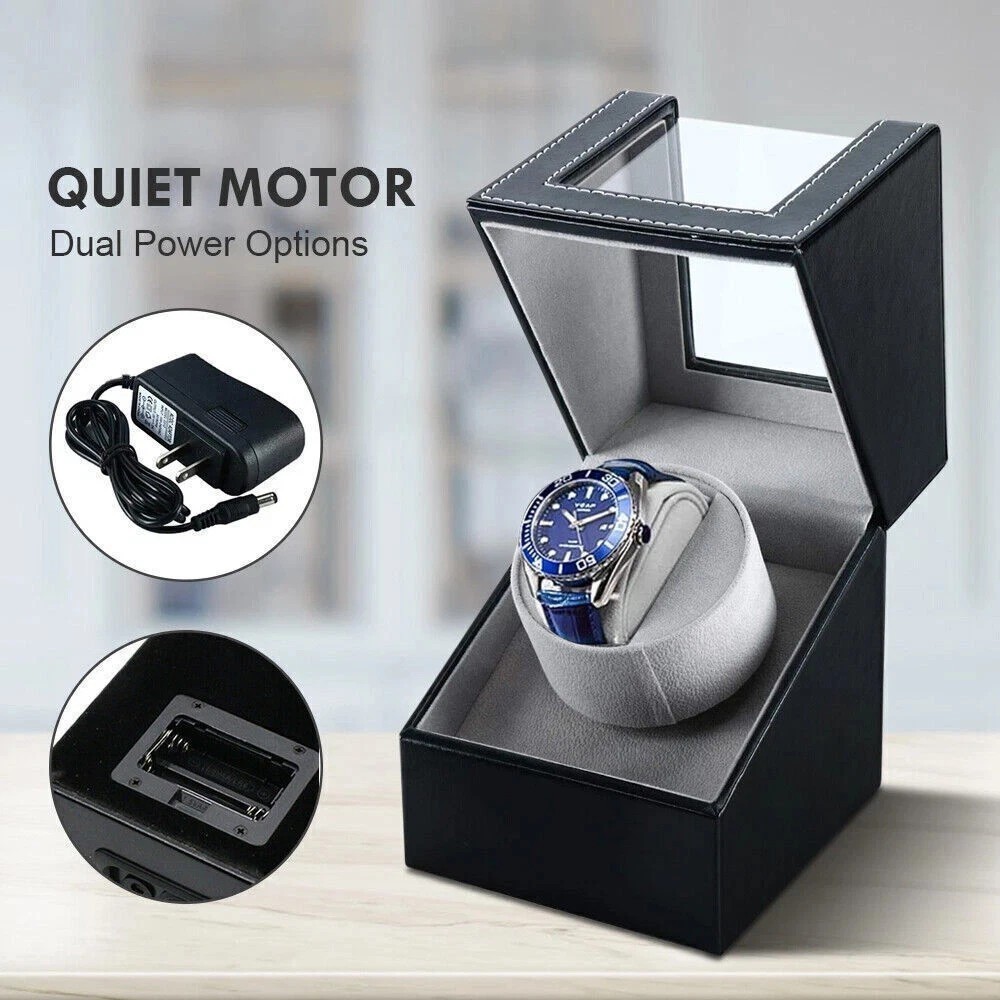 ⌚NEW Automatic Rotation Single Watch Winder Leather Storage Display Case Gift