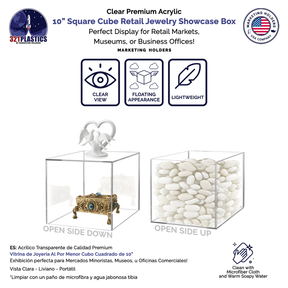 4 Pack 10" Cube Riser Display Pedestal Showcase Box 5 Sided Acrylic Clear