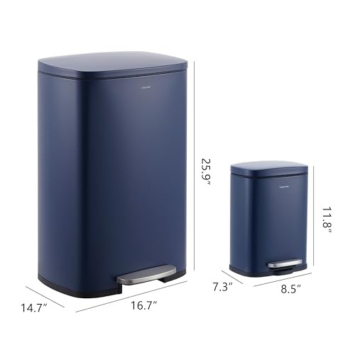 HPM1006J Connor Rectangular 13-Gallon Trash Can with Soft-Close Lid Denim Blue