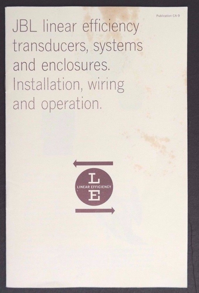 Vtg JBL Linear Efficiency TRANSDUCERS Systems Installation Wiring & Operation