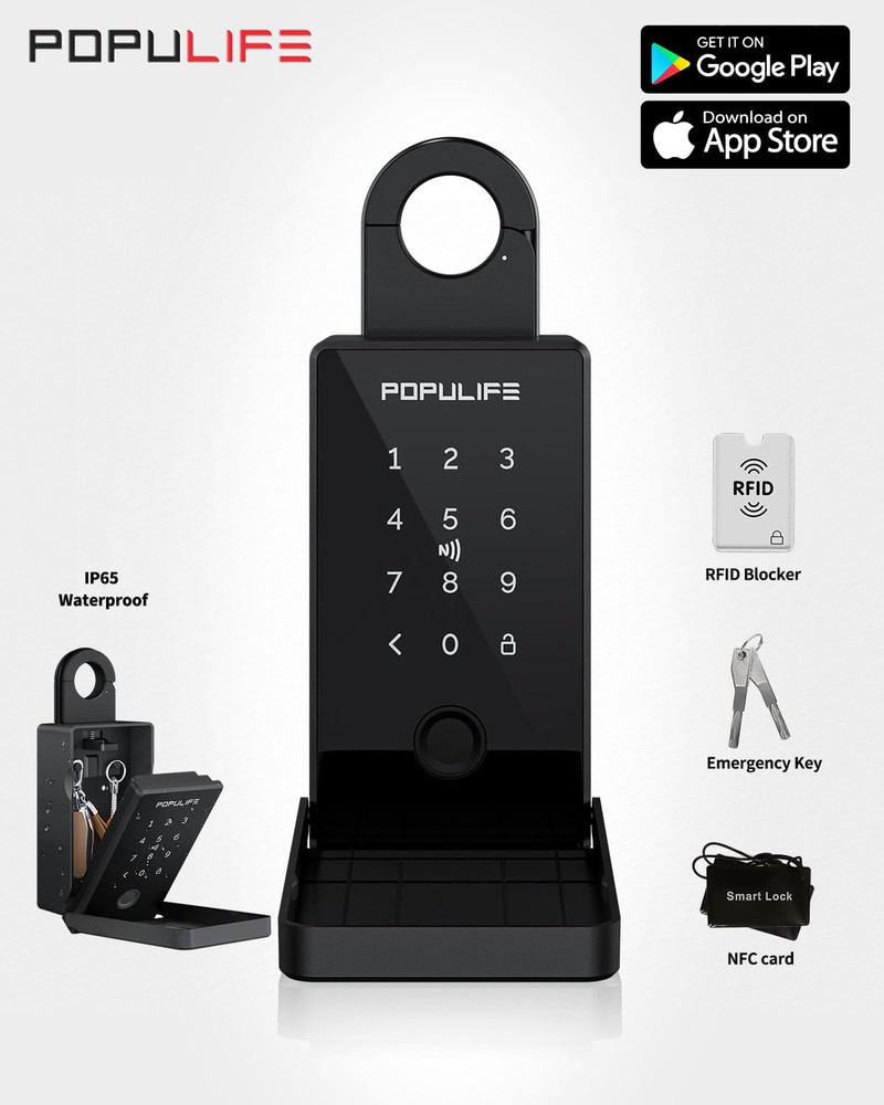 Smart Fingerprint Lock Box for Keys with Code, Wireless Remote Access Key Lock B