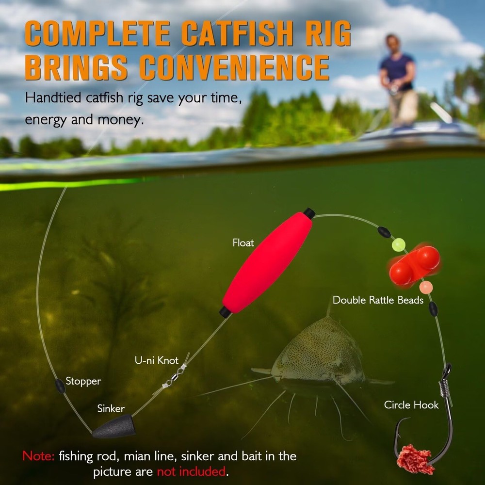 Dovesun Catfish Rigs Santee Rig Float 23", Cigar Float-5/0Hook * 6PCS