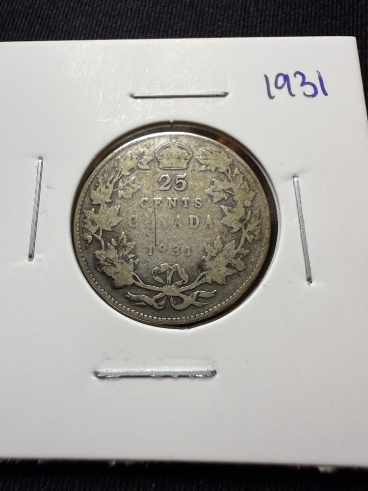 1931 Canada Silver 25 Cents Coin