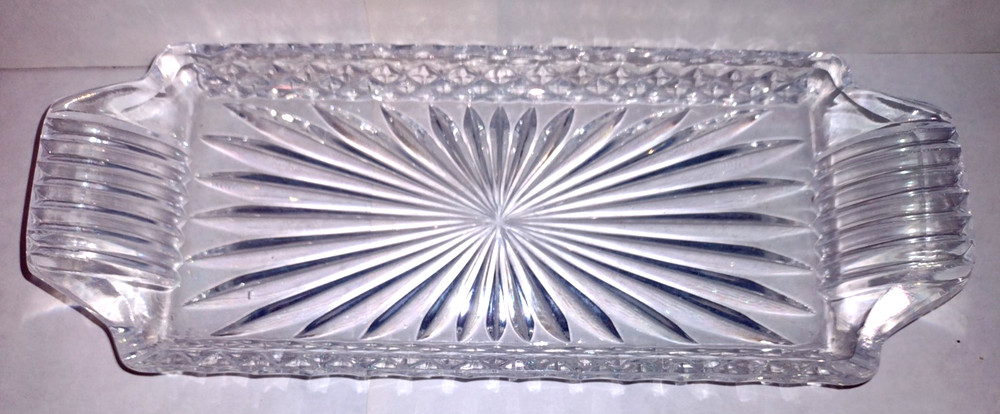 Clear Glass Rectangular Butter Dish W/ Lid Geometric Pattern Diamond
