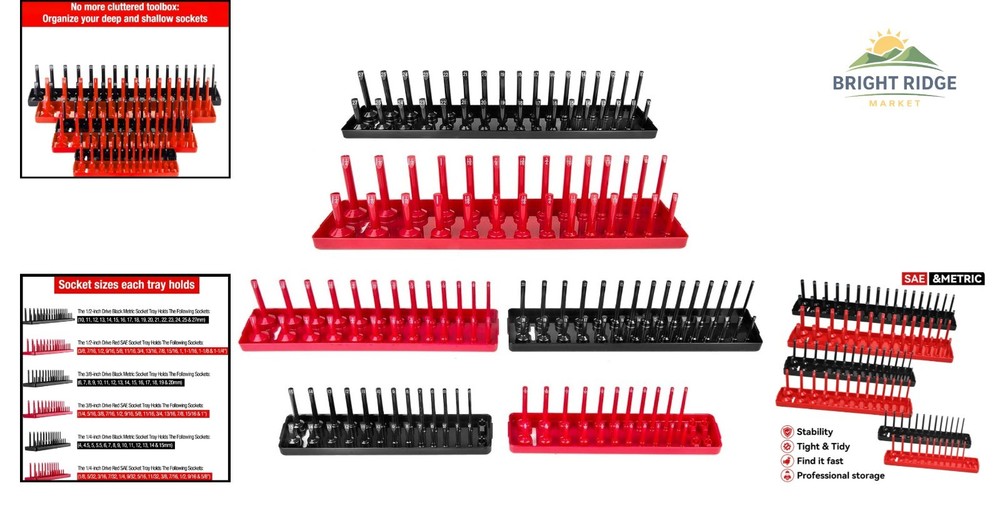 Toolbox Socket Organizer Set for Deep & Shallow Sockets, 6-Piece Collection