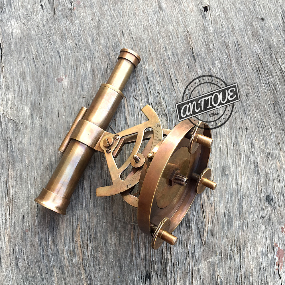Vintage Solid Brass Theodolite Survey Alidade & Telescope Compass Instrumen