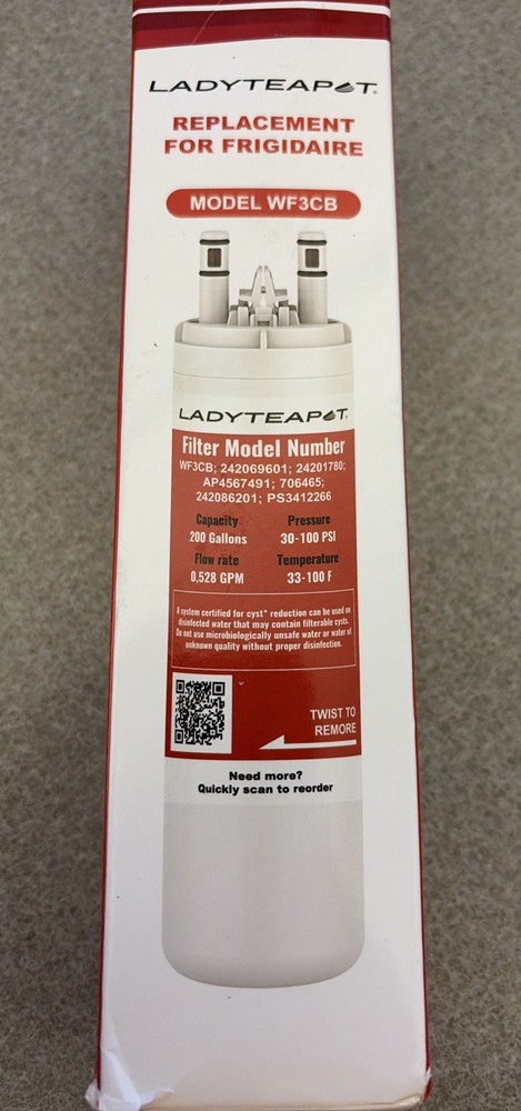 LADYTEAPOT Water Filter Model WF3CB. NIB.