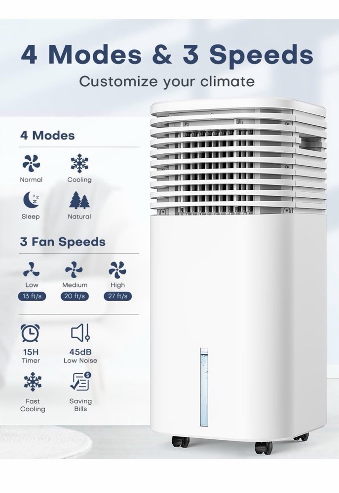 Portable Ventless Air Conditioner, Water Cooling, Remote, Timer, 1620 CFM, 300 …