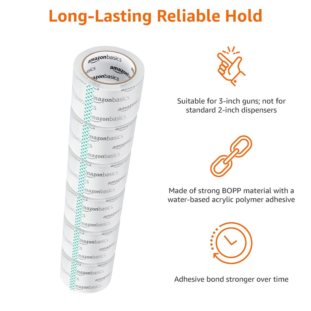 Amazon Basics Extra-Wide Packing Tape, Moving, Storage, Packing, 6-Pack