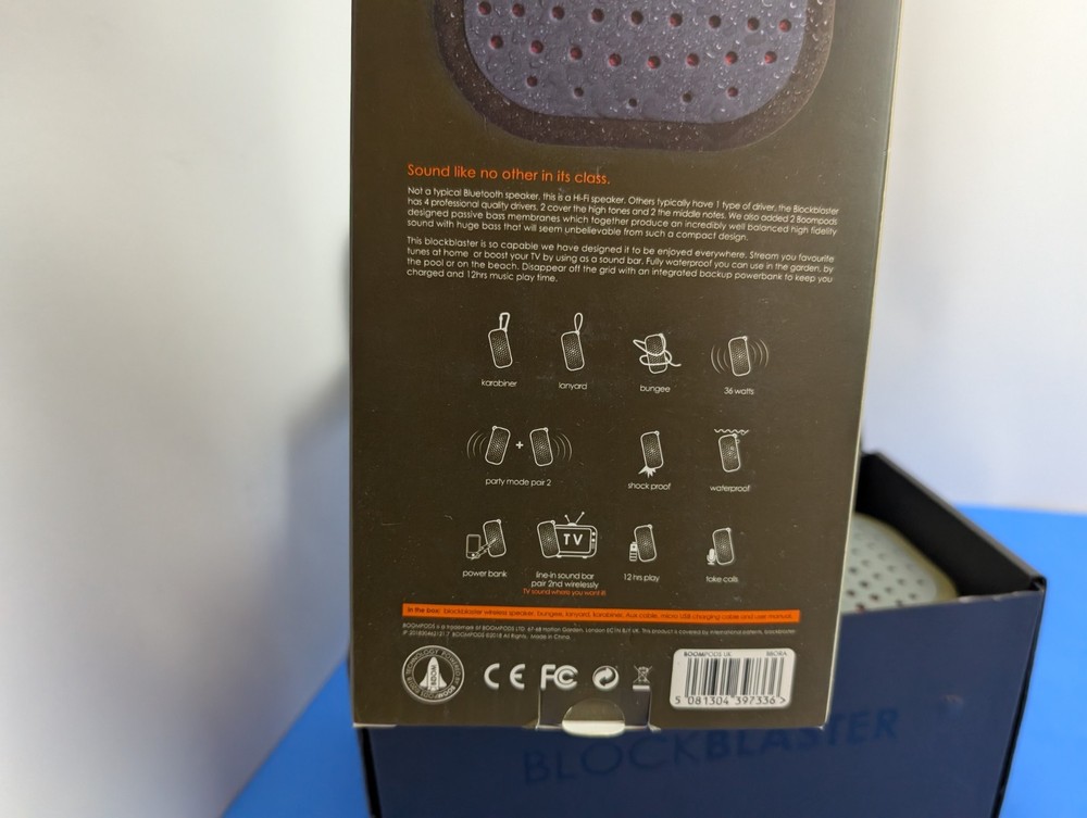 Boompods Blockblaster Big 36 Watt Hi-Fi Bluetooth Wireless Speaker Red