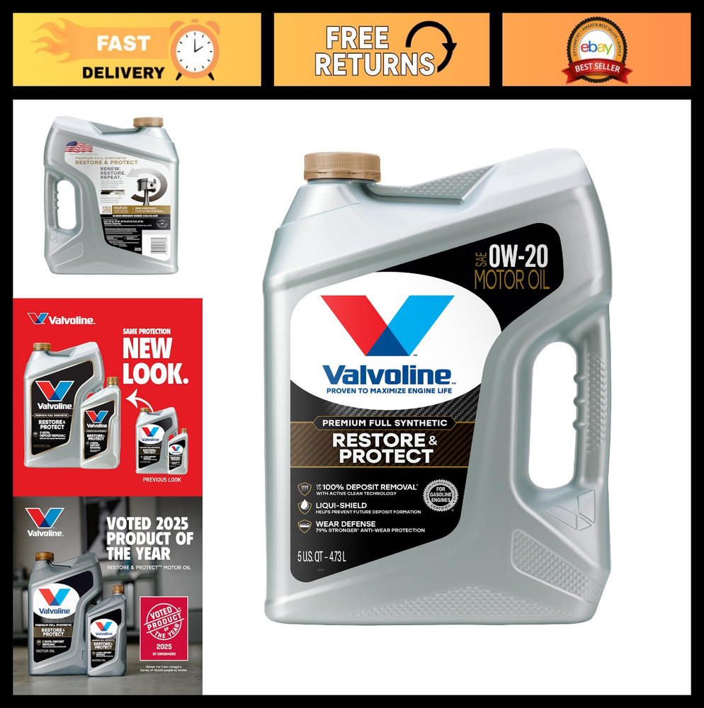 Full Synthetic 0W-20 Motor Oil - 5 Quart, Restore & Protect Engine Performance