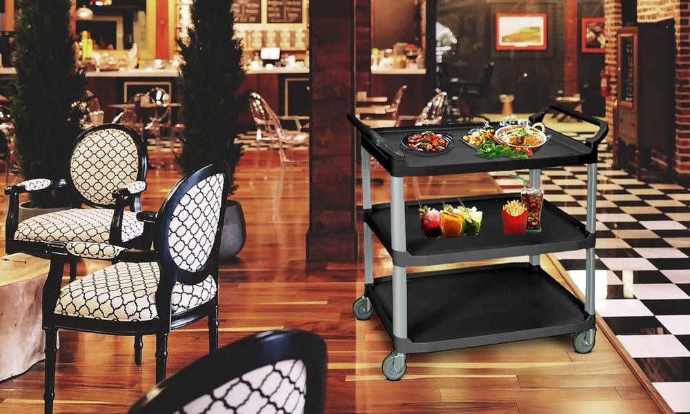 Home Office Large Multipurpose Three Shelves Serving Cart Black