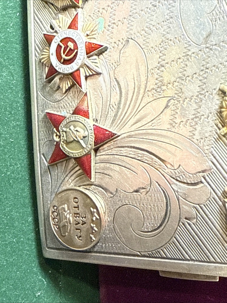 Cigarette Case Scandinavian SILVER .875 with Soviet Awards