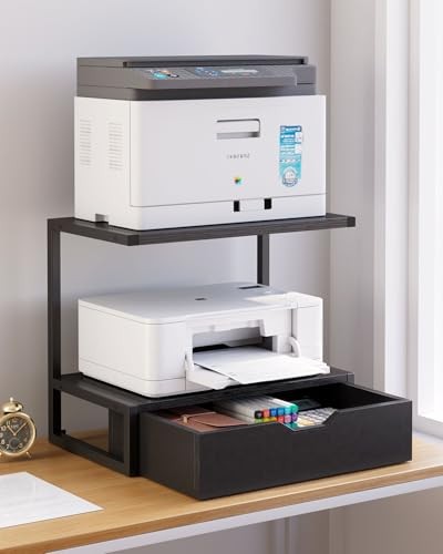 2 Tier Desktop Printer Stand,Multi-Purpose Desk Organizer,Printer Table Black