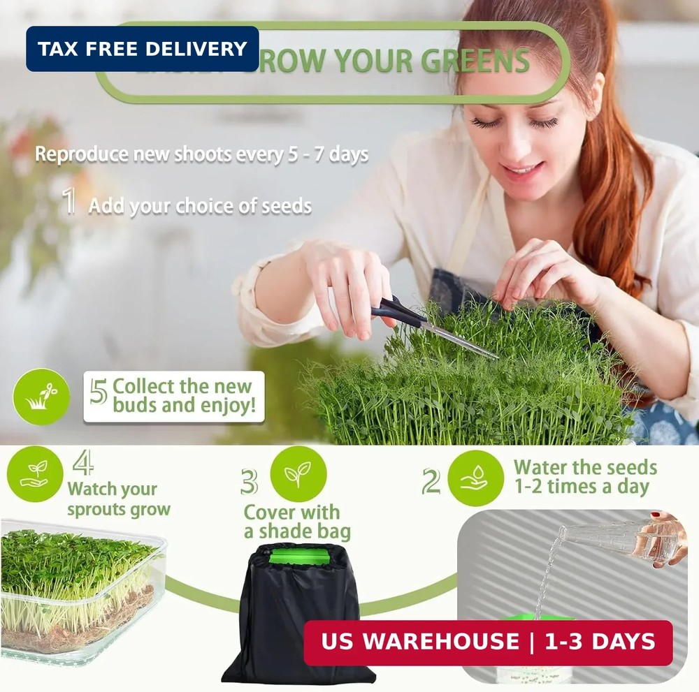 4-Tier Seed Sprouting Kit with Drain Holes and Drain Tray, Upgrade Stackable Mic