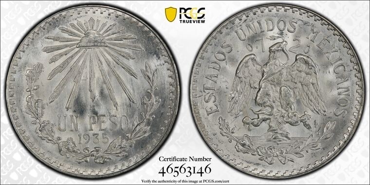 1935-M Mexico Peso KM455 PCGS MS66