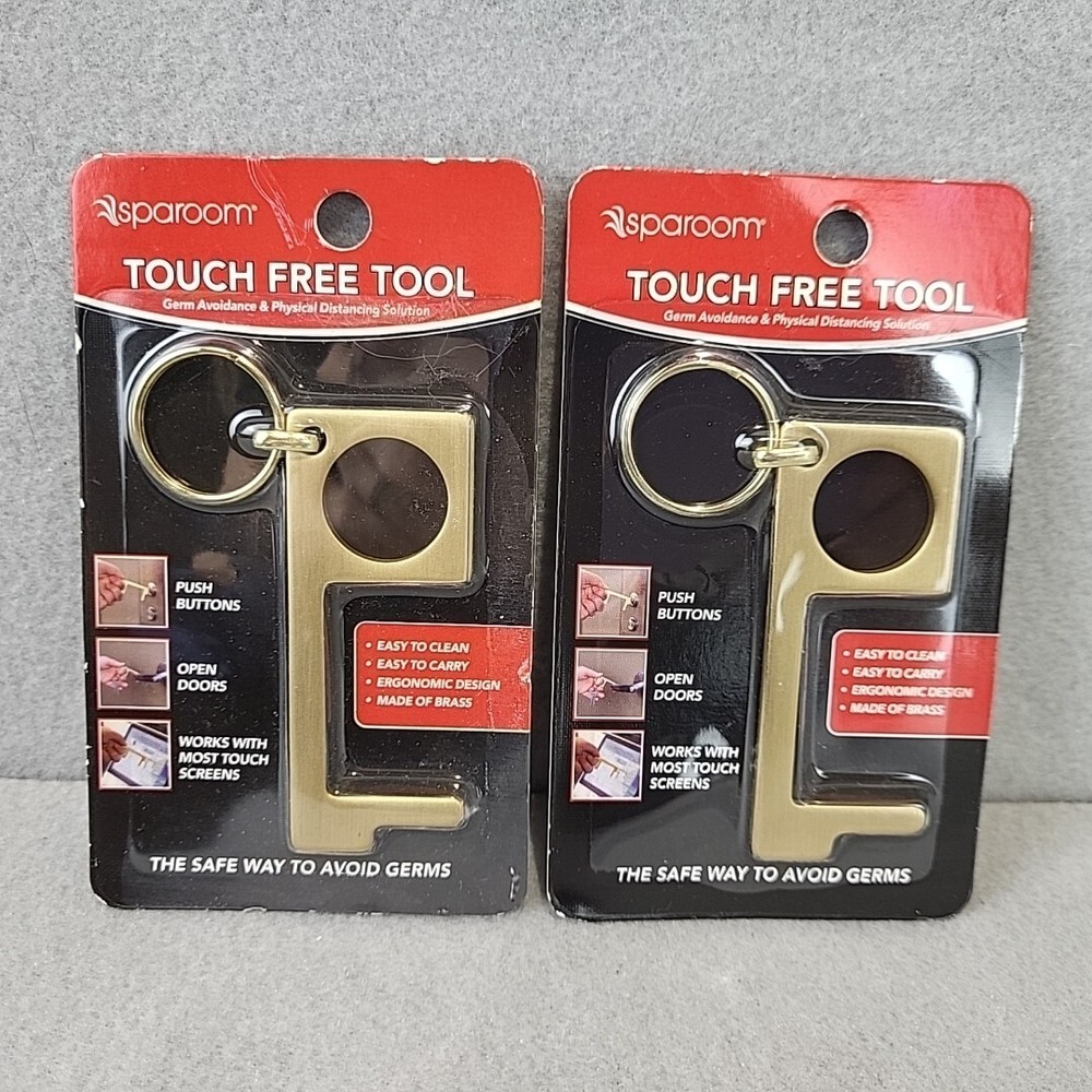 2 Touch Free Tool spa room key Chain (brass) Push Buttons Germ Avoidance New
