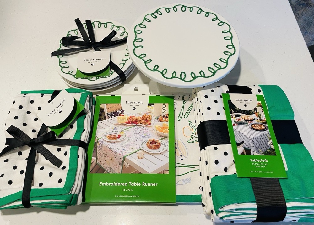 5 pc Kate Spade Target bundle cake stand 4 plates 4 napkins table runner & cloth