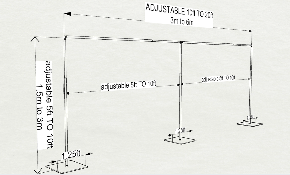 ADJUSTABLE QUICK BACKDROP KIT 10 FT TALL x 10FT-50FT WIDE PIPE WITHOUT DRAPE